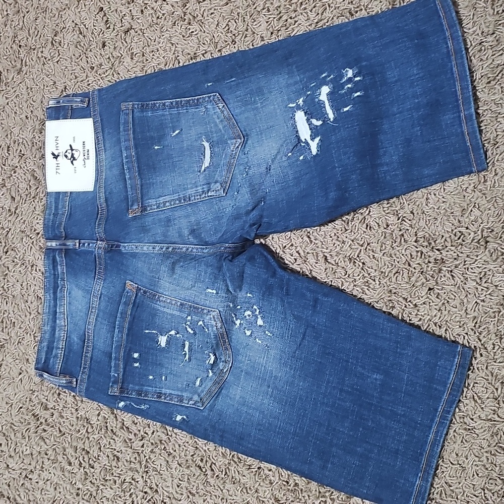 NWT 7TH HVN Jean Shorts Distressed Ripped Stretch Blue Denim 36 Jorts Stretch - Picture 5 of 7